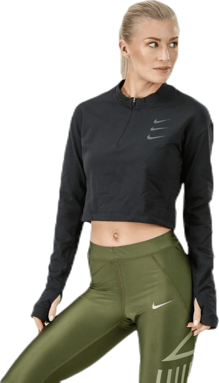 Running Division Warm Top Crop Black, Female, Vêtements, Chemises, Courses, Noir, XS
