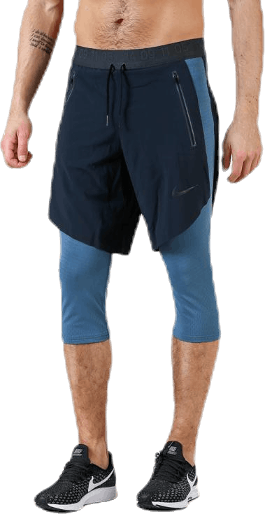 2in1 3QTR Short Teck Pack Blue/Black, Male, Apparels, Shorts, Running, Blue, M