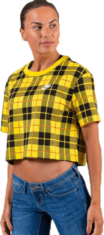 Nsw Futura Plaid Crop Tee Yellow, Female, Apparels, Shirts, Multi color, L