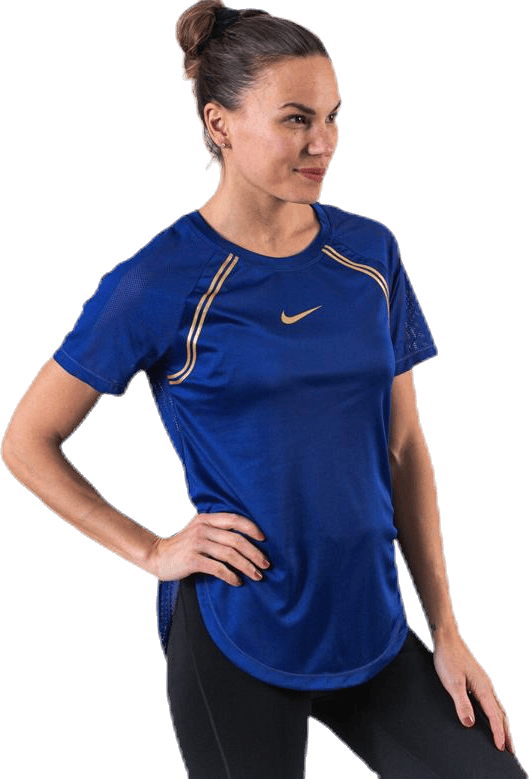SS Glam Top Blue/Gold, Female, Kleding, T-shirt, Rennen, Blauw, S