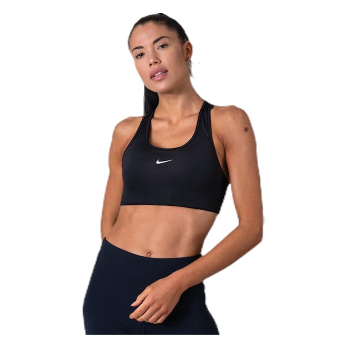 Swoosh Women's Medium-Support 1-Piece Pad Sports Bra BLACK/WHITE, Female, Odzież, Stanik sportowy, Bieganie, Czarny, S