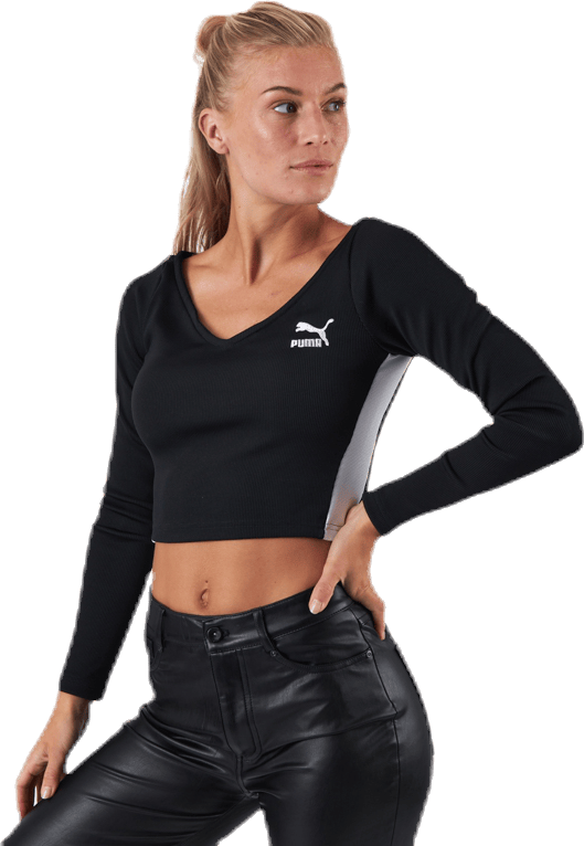 Classics Ribbed Longsleeve Cropped Top Black - Bild 2