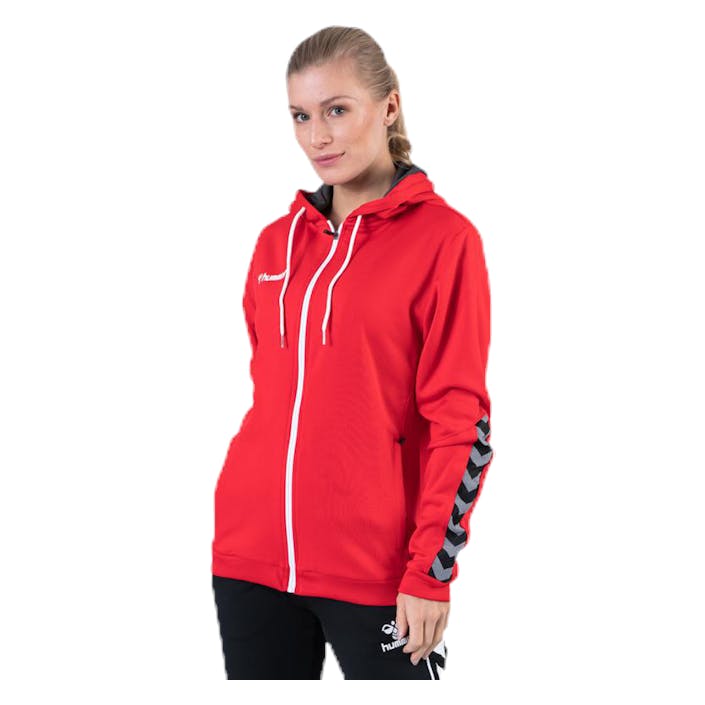Authentic Poly Zip Hoodie Red, Female, Odzież, Koszule, Piłka nożna, Czerwony, XS