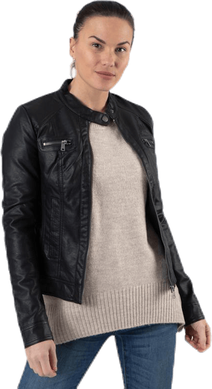 Bandit Faux Leather Biker Otw Black, Female, Apparels, jackets, Black, 42