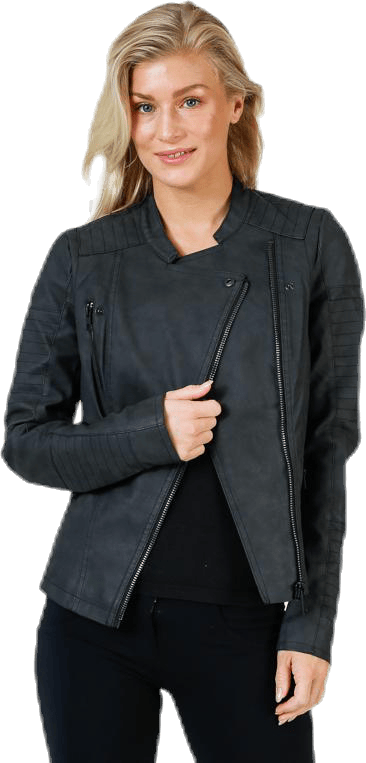 Ava Faux Leather Biker Otw Black