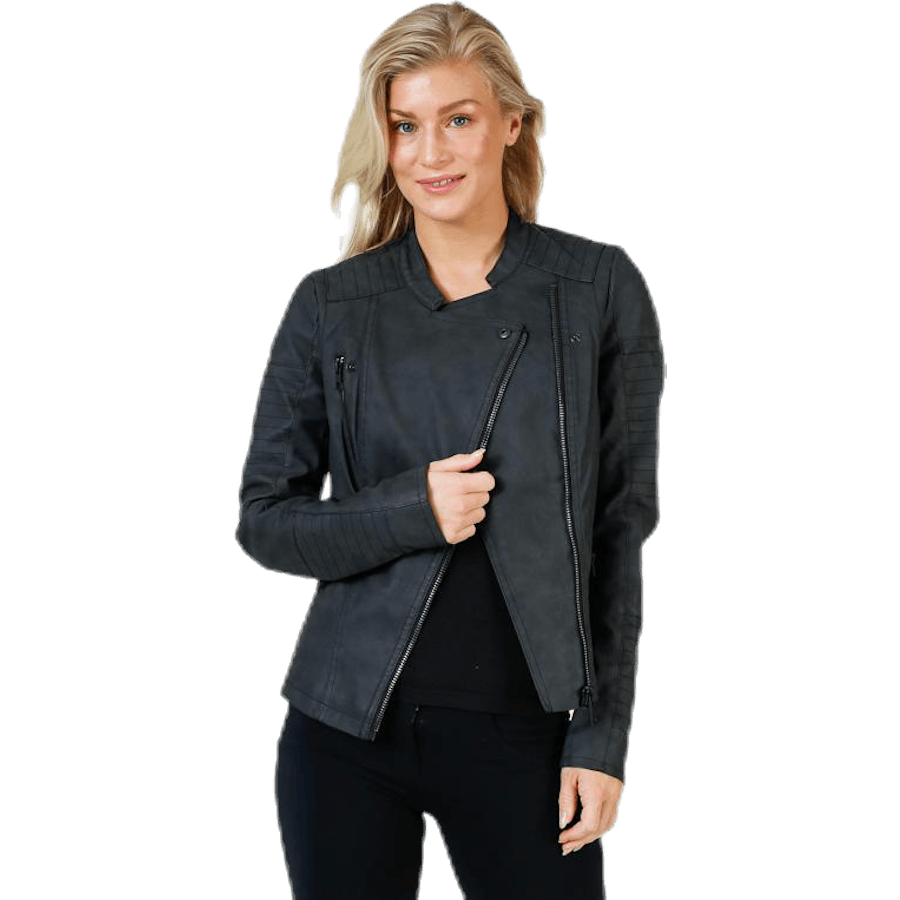 Ava Faux Leather Biker Otw Black