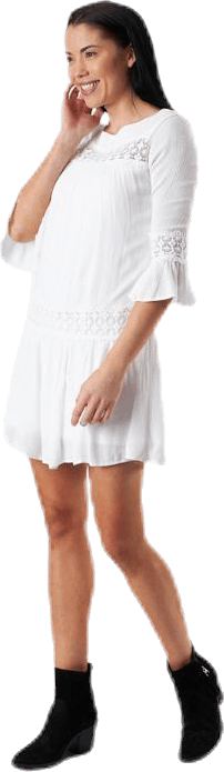 Tyra 3/4 Flare Short Dress Wvn White, Female, Odzież, spódnice i sukienki, Biały, 40