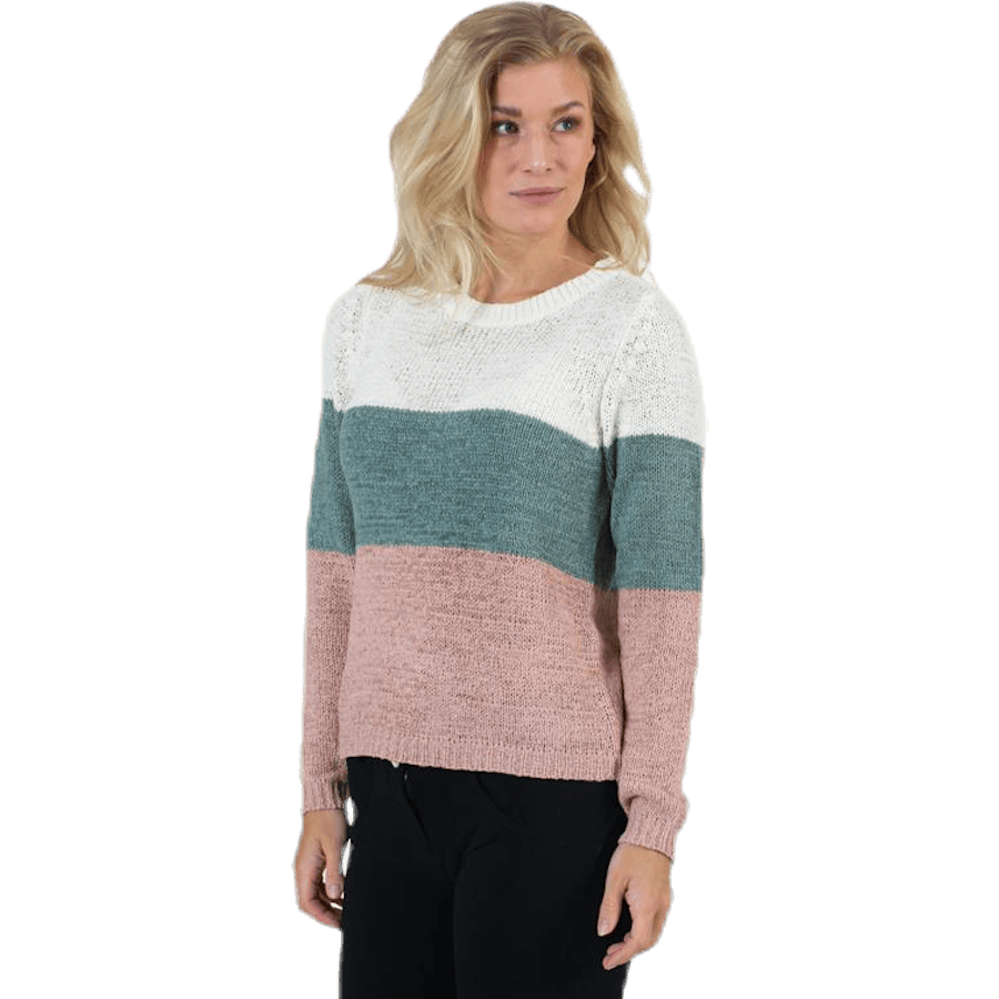 Geena L/S Block Pullover Knt White