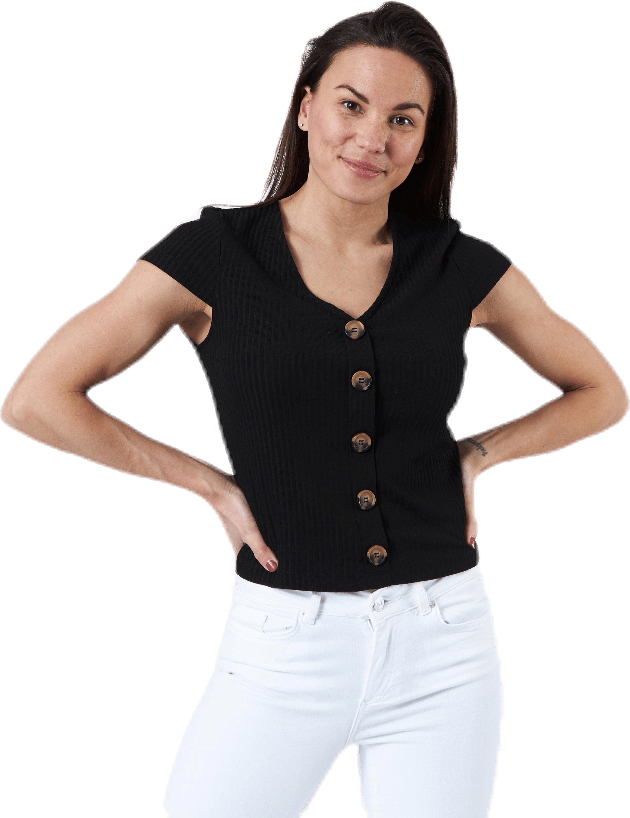 Nella S/S Button Top Black