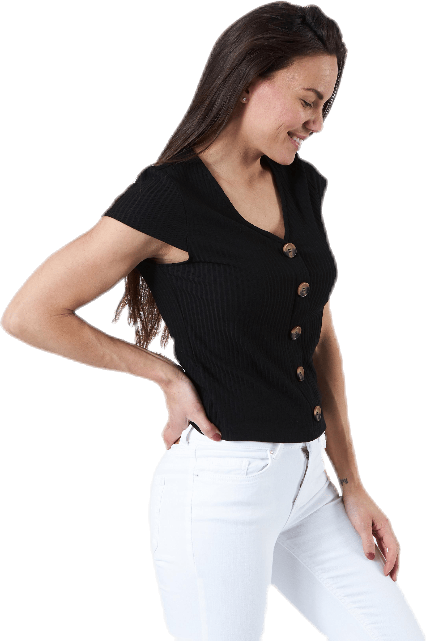 Nella S/S Button Top Black - Bild 2