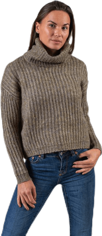 Chunky L/S Rollneck Pullover Beige, Female, Apparels, Shirts, Beige, XL