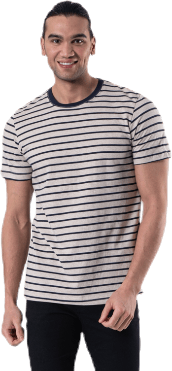 Striped Tee Ss Crew Neck Beige, Male, Klær, T skjorte, Beige, XXL