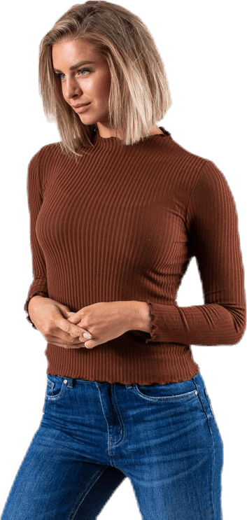 Emma L/S High Neck Top Jrs Brown, Female, Kläder, Skjortor, Brun, M
