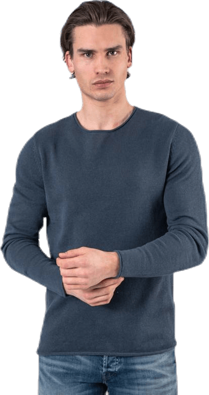 Linen Knit Crew Neck Blue