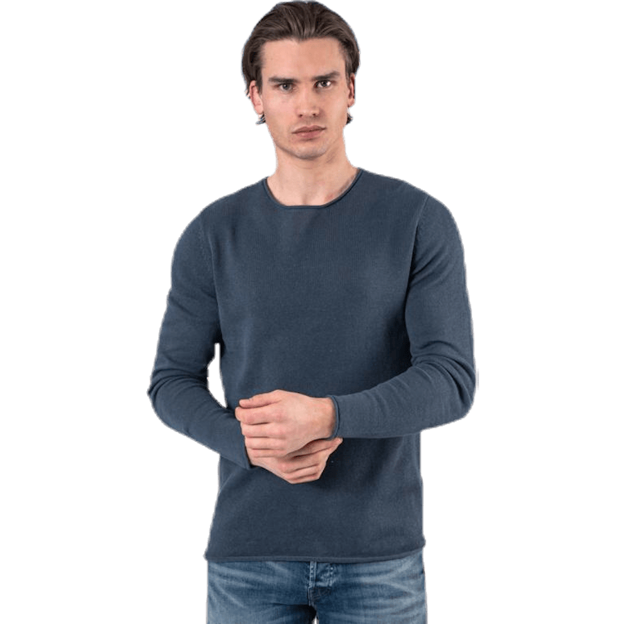 Linen Knit Crew Neck Blue