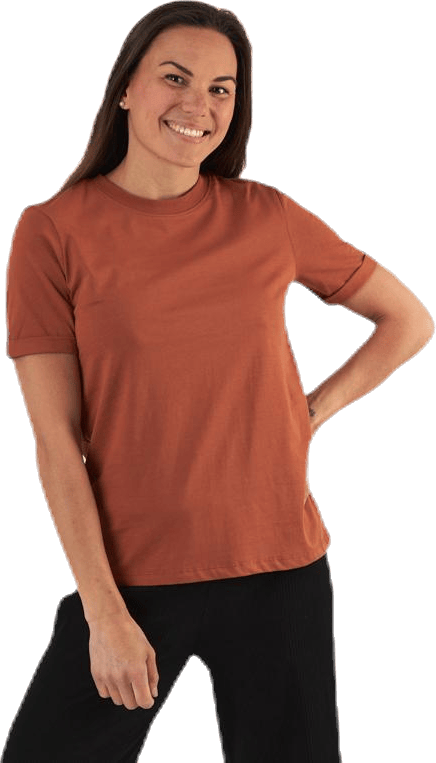 Ria Ss Fold Up Solid Tee Beige