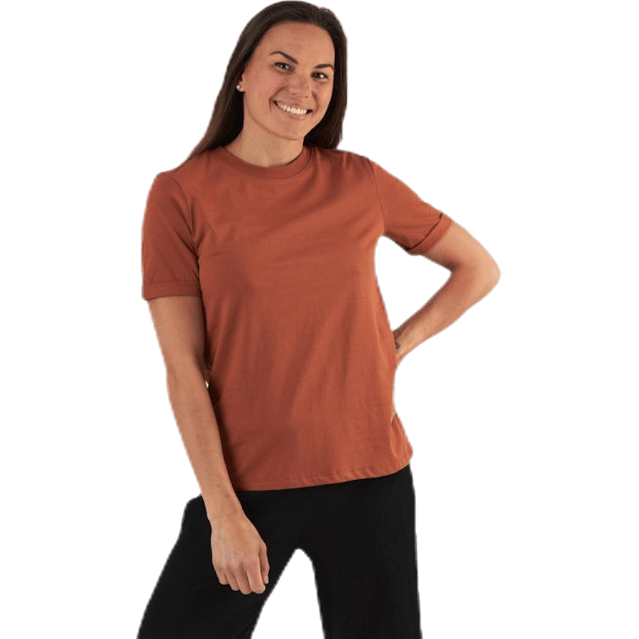 Ria Ss Fold Up Solid Tee Beige