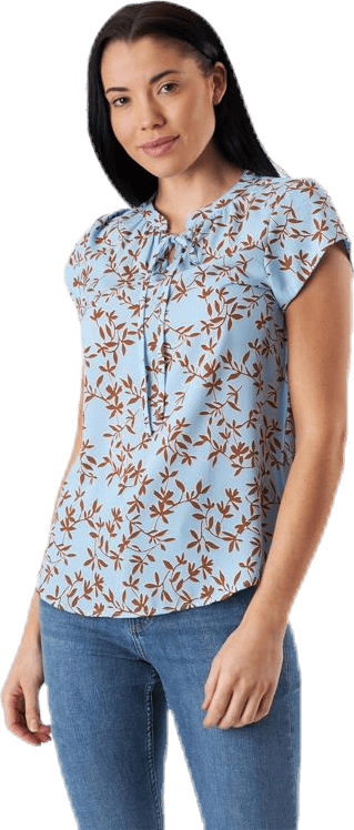 Alma Poly S/S Top Aop Blue, Female, Klær, T skjorte, Blå, 40