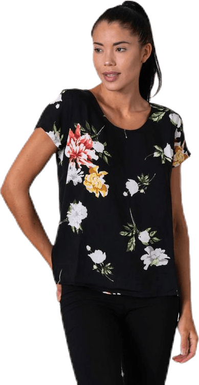 First One Ss Aop Top Black, Female, Apparels, T-shirt, Black, 42