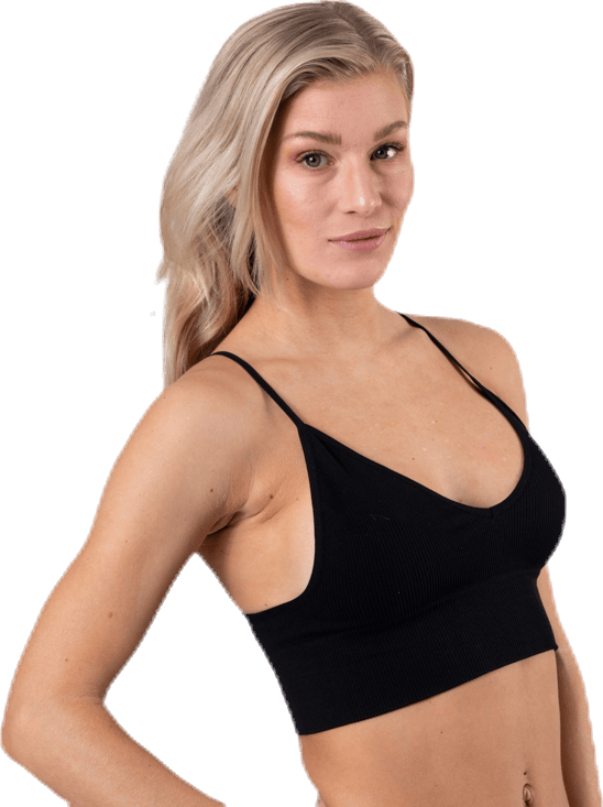 Vicky  Rib Seamless V-Neck Top Black - Bild 3