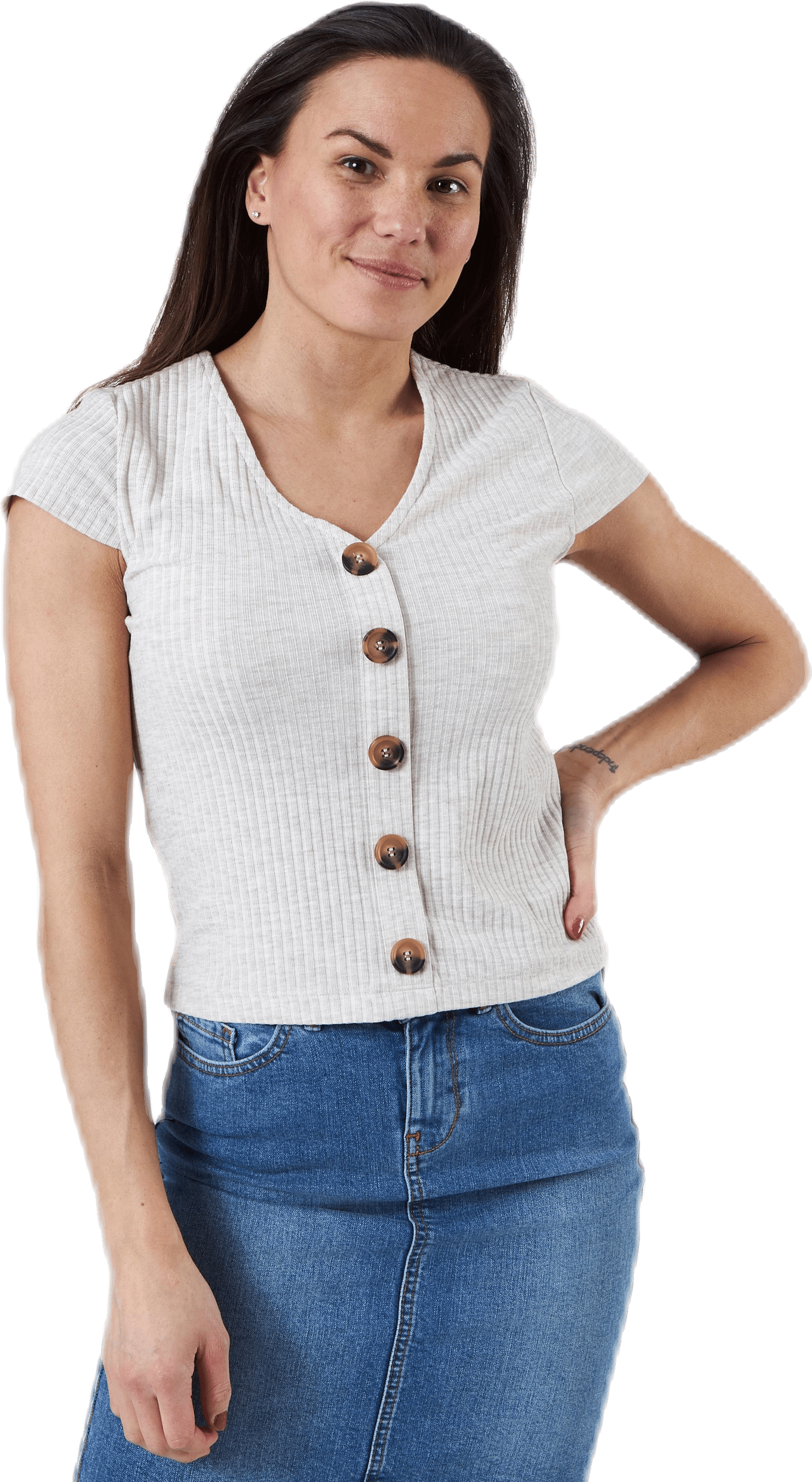 Nella S/S Button Top Beige