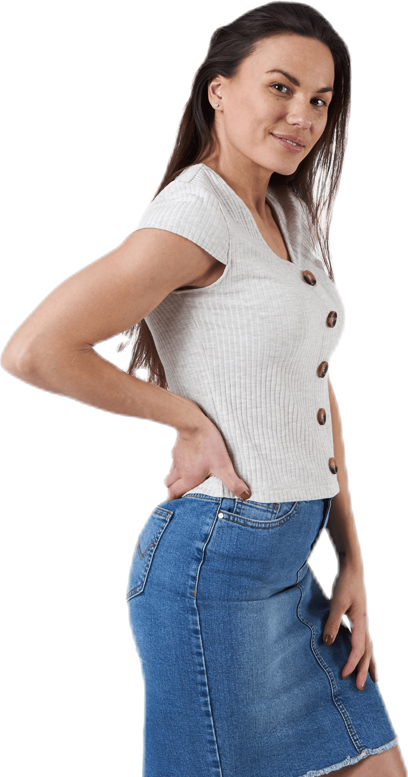 Nella S/S Button Top Beige - Bild 2