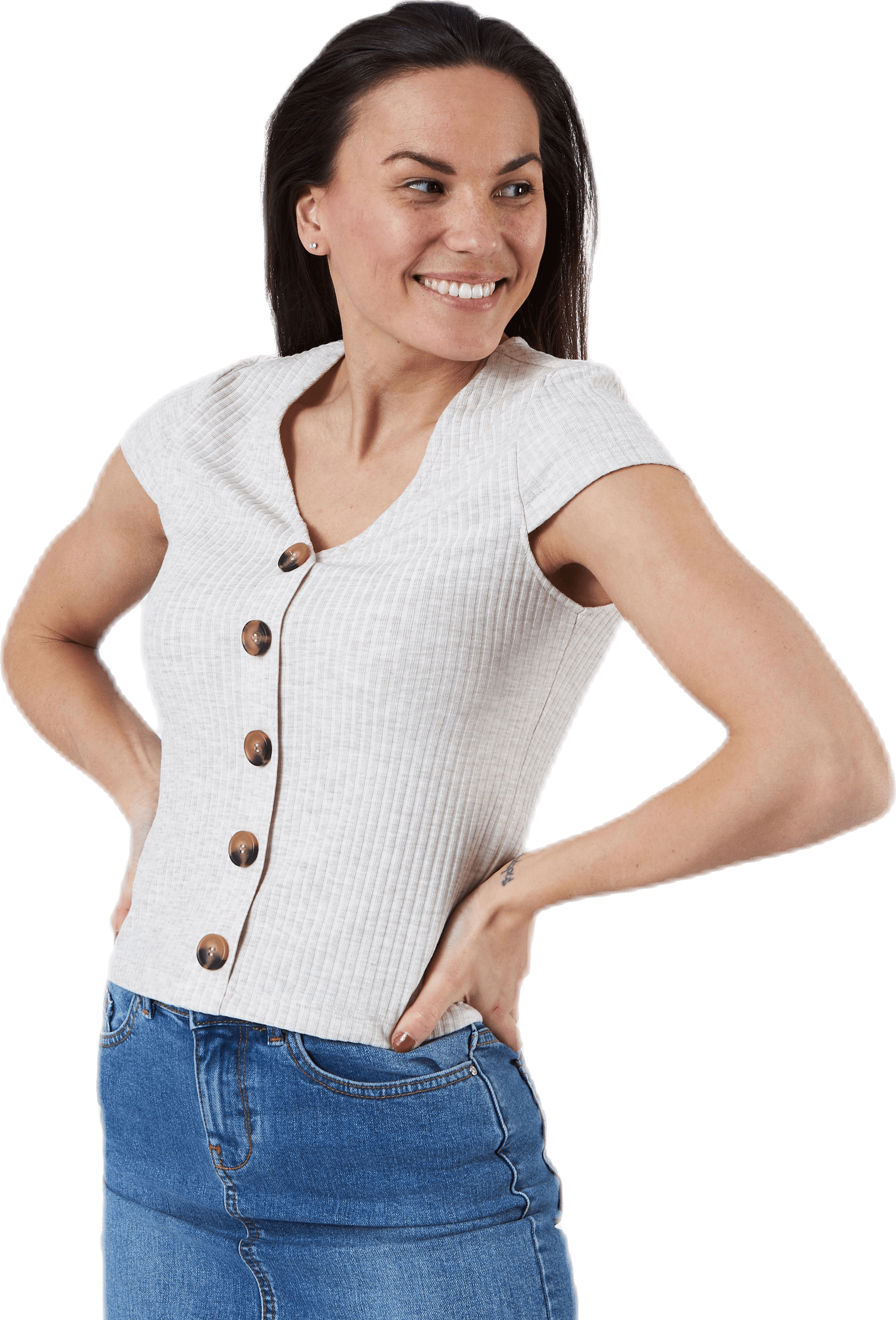 Nella S/S Button Top Beige - Bild 3