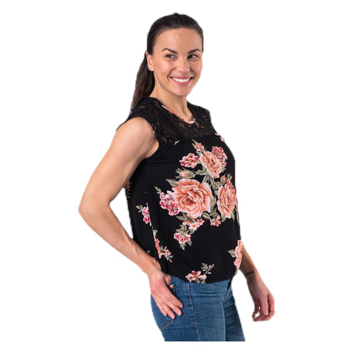 Karmen S/L Top Aop Wvn Black, Female, Vêtements, Tops, Noir, 34