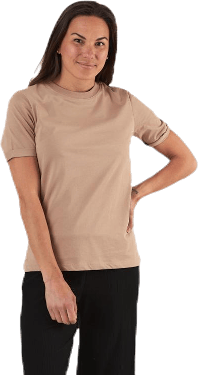 Ria Ss Fold Up Solid Tee Beige