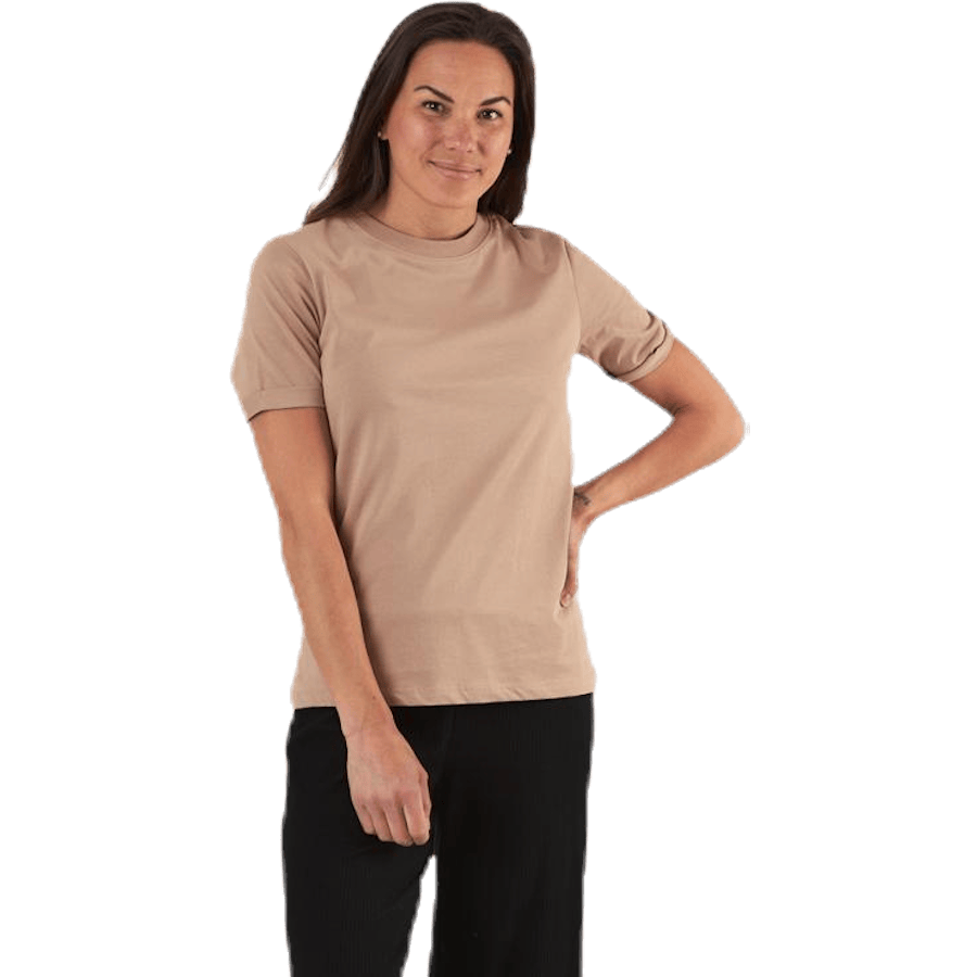 Ria Ss Fold Up Solid Tee Beige