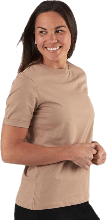Ria Ss Fold Up Solid Tee Beige - Bild 2