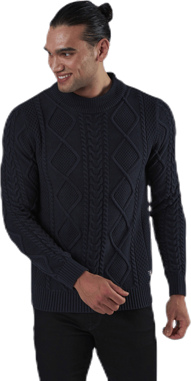 Julian Knit Cable High Neck Blue, Male, Apparels, Shirts, Blue, M