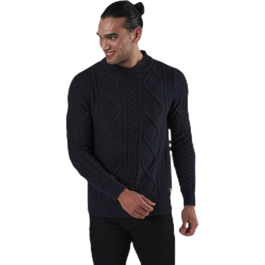 Julian Knit Cable High Neck Blue