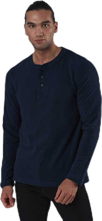 Ray Tee Ls Henley Blue, Male, Apparels, Tops, Blue, XXL