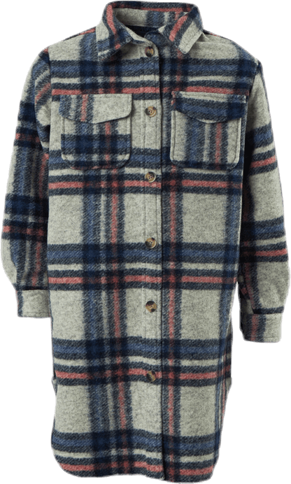 Lou-Lou L/S Check Long Shacket Grey