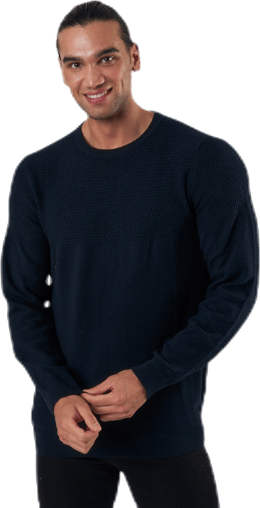 Blacamp Knit Structure Crew Neck Blue