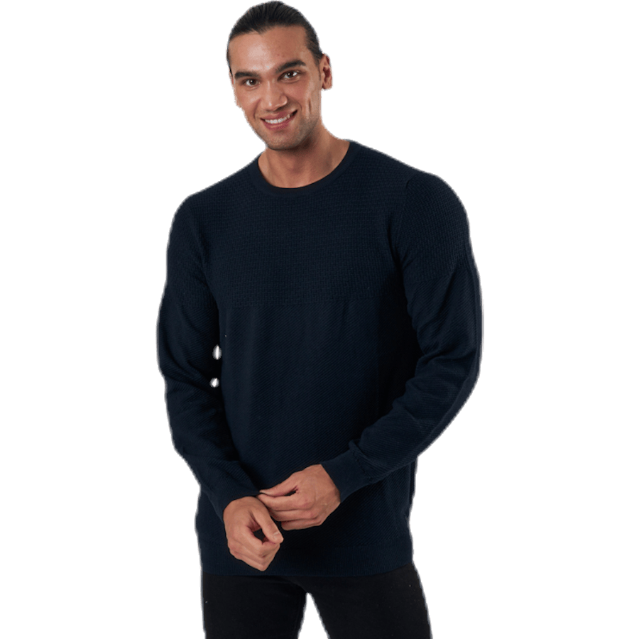Blacamp Knit Structure Crew Neck Blue