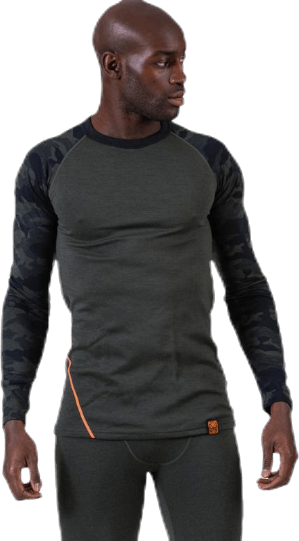 Camo Merino Wool Crew Green, Male, Ropa, capas base, Verde, L