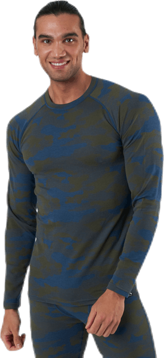 Camo Merino Wool Crew Blue/Green, Male, Bekleidung, Grundschicht, Blau/Grün, S