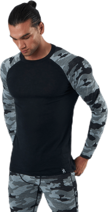 Camo Merino Wool Crew Black/Grey