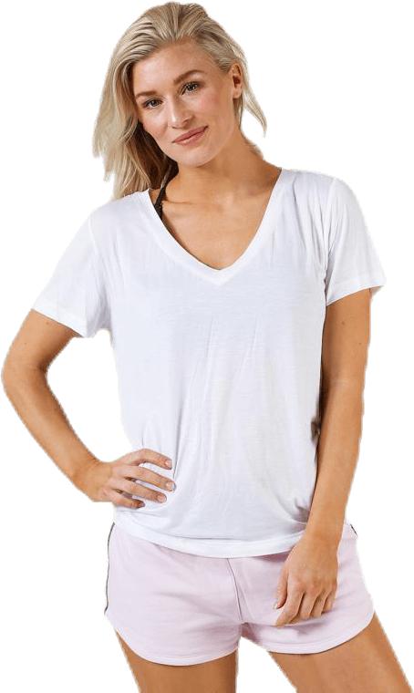 S/S V Neck White, Female, Vaatteet, T-paita, Valkoinen, L