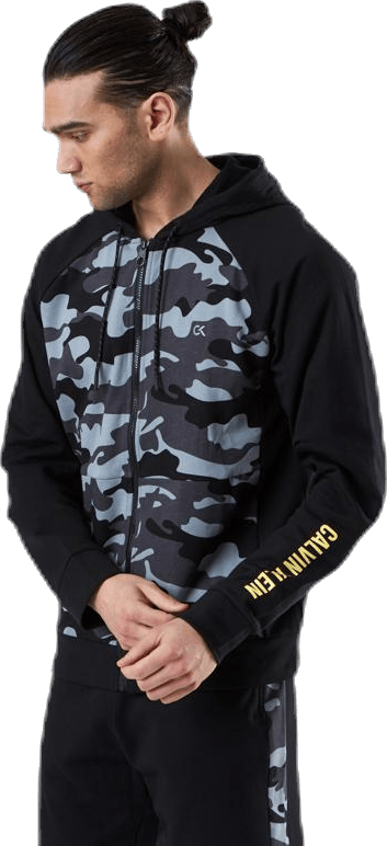 Full Zip Hooded Jacket  Patterned/Black, Male, Apparels, Shirts, Patterned/Black, XL