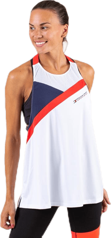 Blocked High Neck Tank Logo White, Female, Apparels, Tops, Workout, White, L