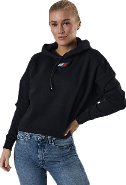 Cropped Hoody Flag Logo Black, Female, Apparels, Shirts, Black, S