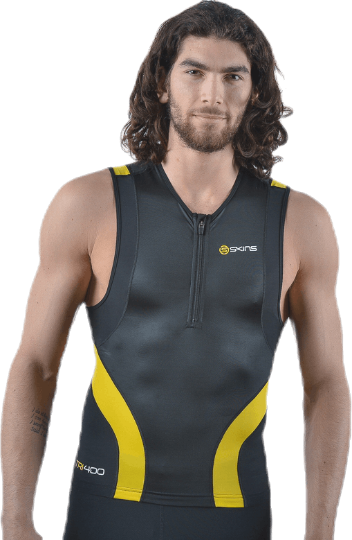 Tri400 SL Top /w Zip Black/Yellow, Male, Apparels, Tops, Swimming, Black/Yellow, M