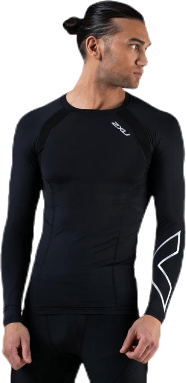 Compression Long Sleeve Top Black/Silver, Male, Apparels, Shirts, Running, Black/Silver, S