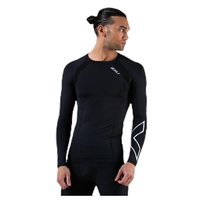 Compression Long Sleeve Top Black/Silver, Male, Apparels, Shirts, Running, Black/Silver, XS