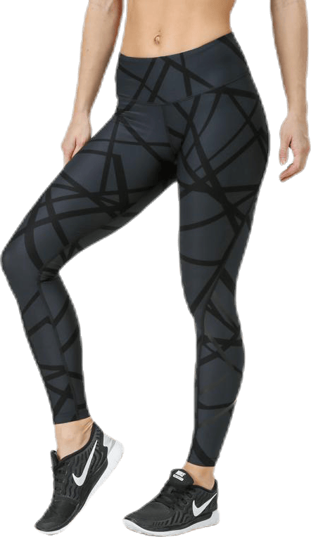 Print Mid-Rise Compression Tights W Black/Grey, Female, Apparels, Leggings, Workout, Black/Grey, XXS