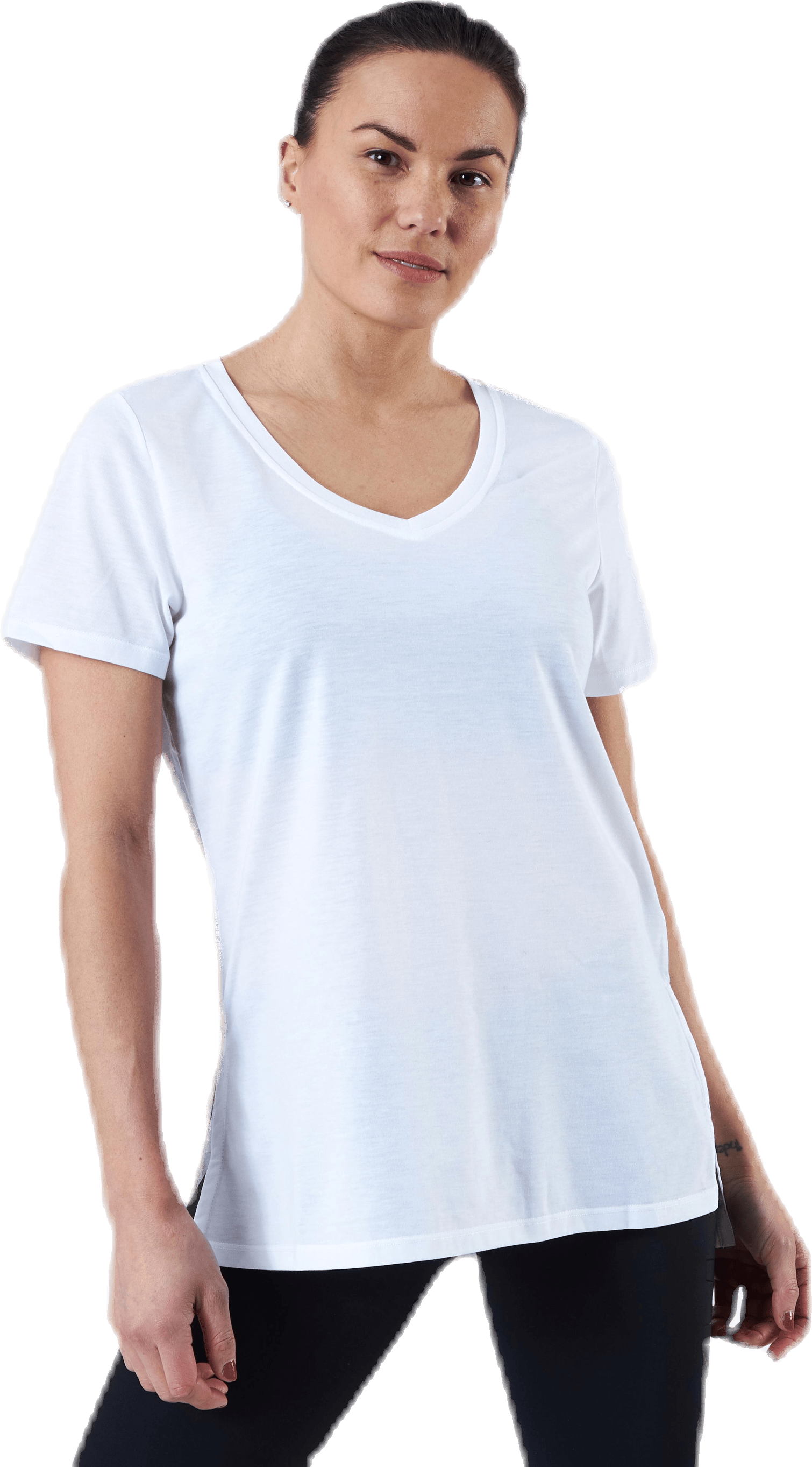 URBAN V Neck Hi Low Tee White